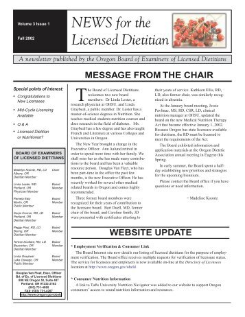 NEWS for the Licensed Dietitian - Oregon State Library: State ...
