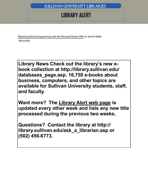 LIBRARY ALERT - Sullivan University | Library