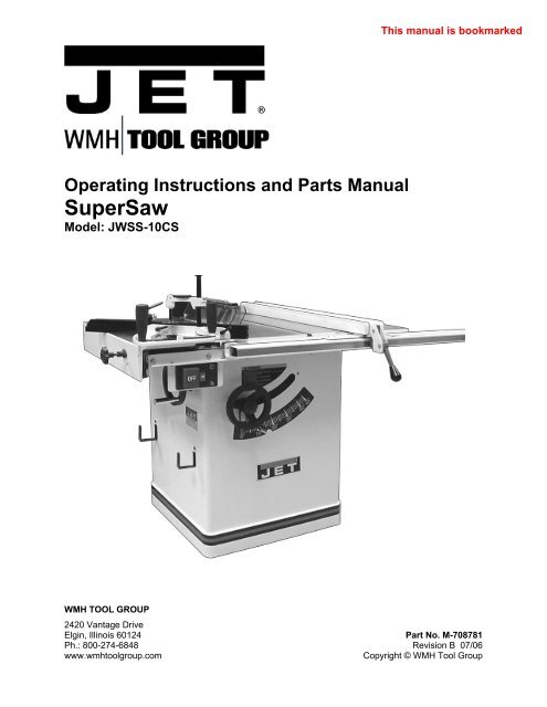 Parts Manual SuperSaw - JET Tools