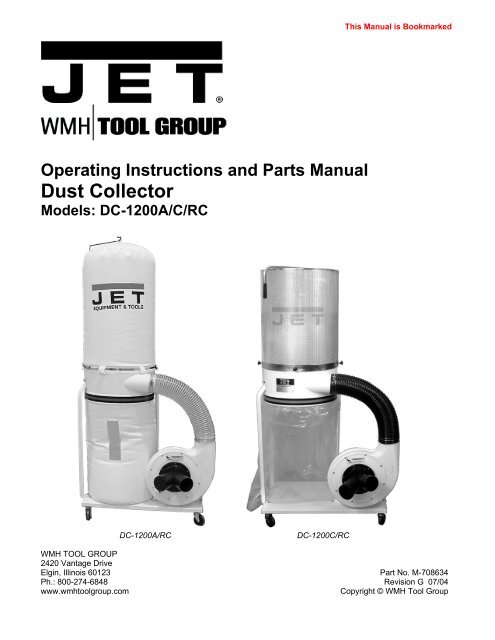 Operating Instructions And Parts Manual Dust Collector ... - JET Tools
