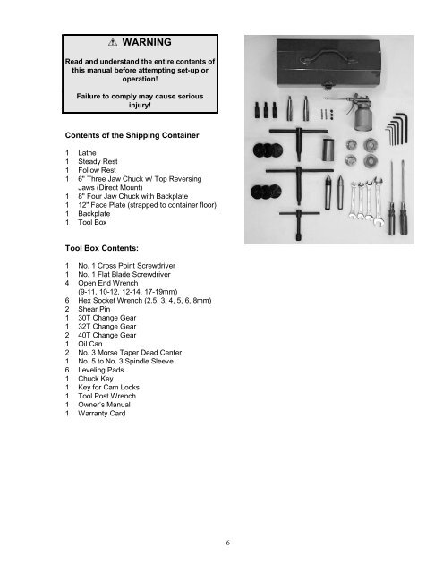 OWNER'S MANUAL GH-1340W/1440W Lathes - JET Tools