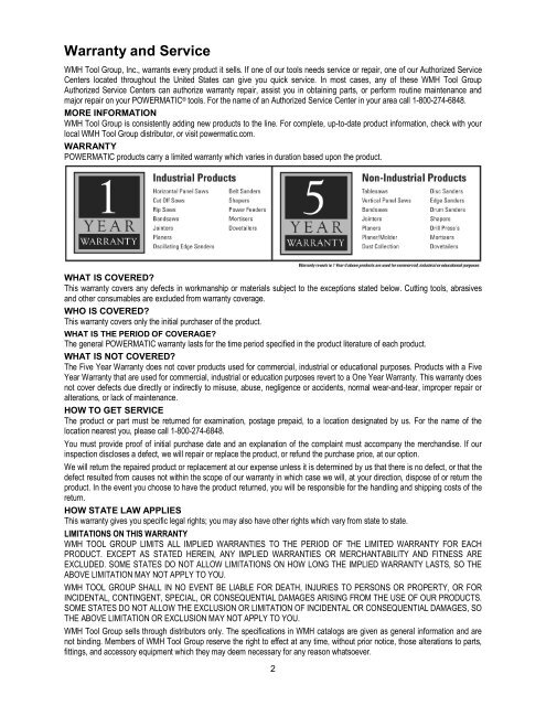 Operating Instructions And Parts Manual 8-inch Jointer