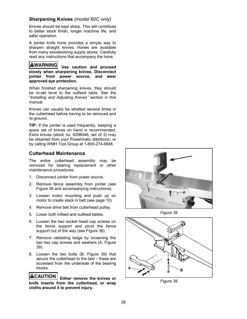 Operating Instructions And Parts Manual 8-inch Jointer