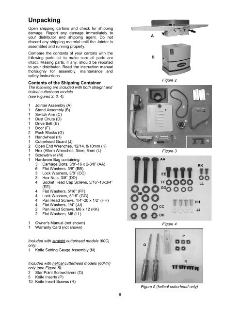 Operating Instructions And Parts Manual 8-inch Jointer