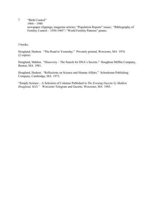 Worcester Foundation for Biomedical Research (WFBR) Papers ...