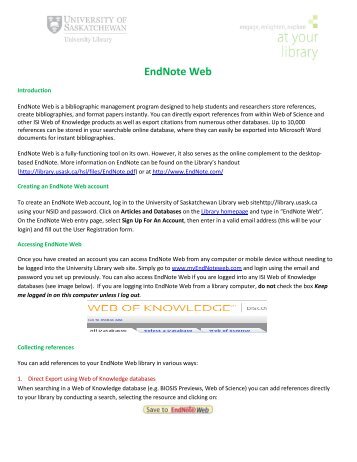 EndNote Web - University Library - University of Saskatchewan