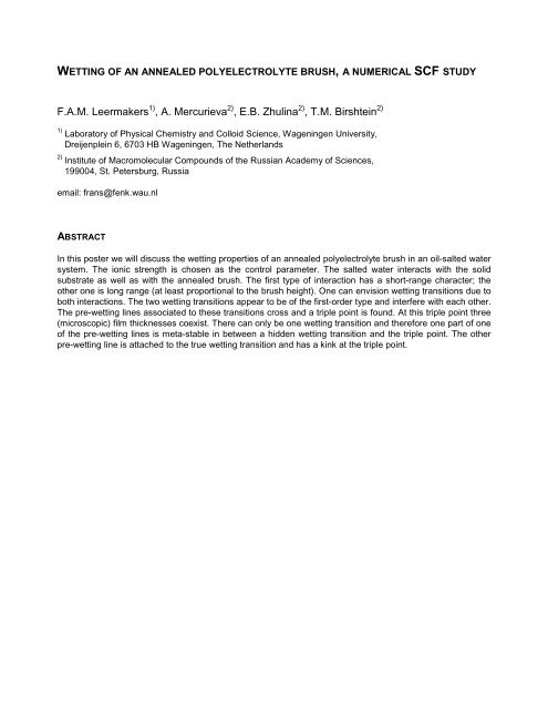 Collapse of polymer brushes grafted onto planar ... - Wageningen UR