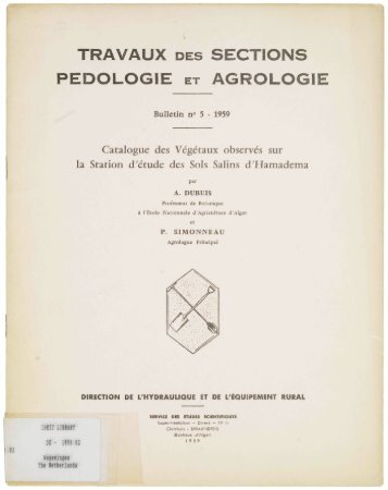 TRAVAUX DES SECTIONS PEDOLOGIE ET AGROLOGIE