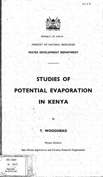 STUDIES OF POTENTIAL EVAPORATION IN KENYA