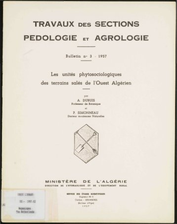 TRAVAUX DES SECTIONS PEDOLOGIE ET AGROLOGIE