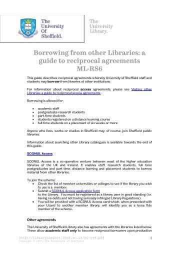 Borrowing from other Libraries - University of Sheffield
