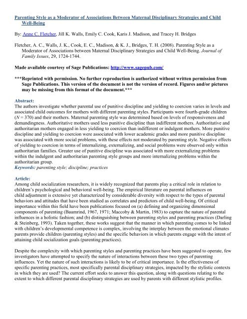 Parenting Style as a Moderator of Associations Between Maternal ...