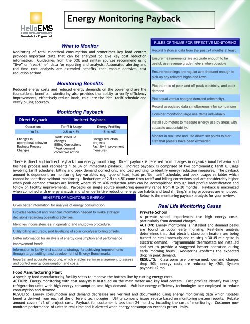 Payback and Process- Energy Monitoring Payback