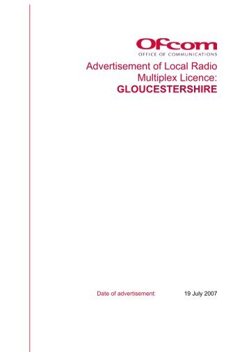 Advertisement of Local Radio Multiplex Licence ... - Ofcom Licensing