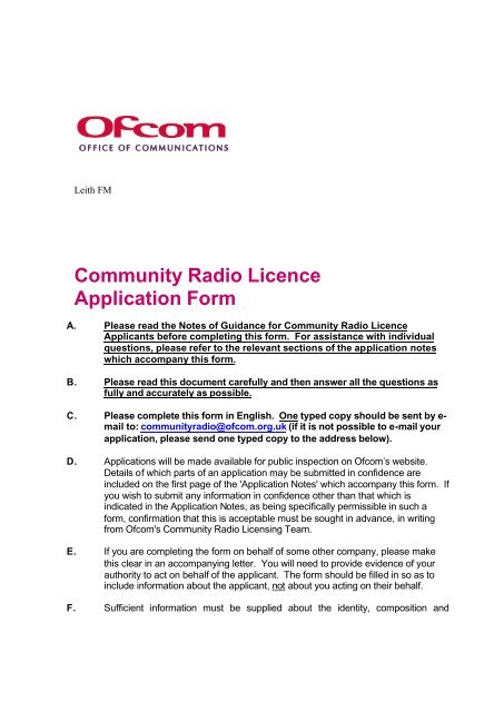 Leith FM Ofcom Licensing