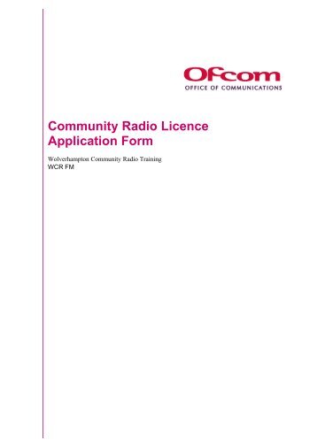 WCR FM - Ofcom Licensing