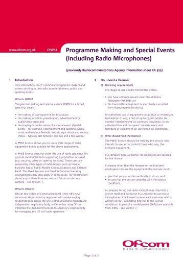 Programme Making and Special Events ... - Ofcom Licensing
