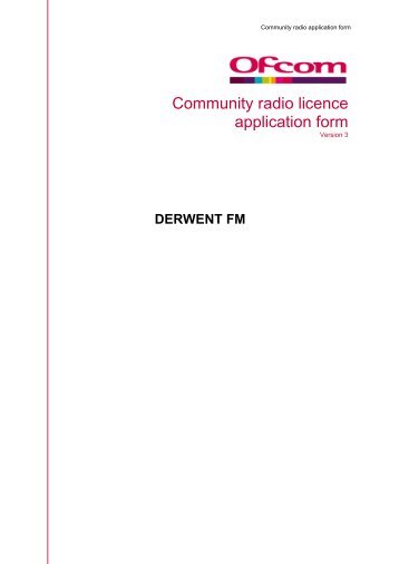 Derwent FM - Ofcom Licensing