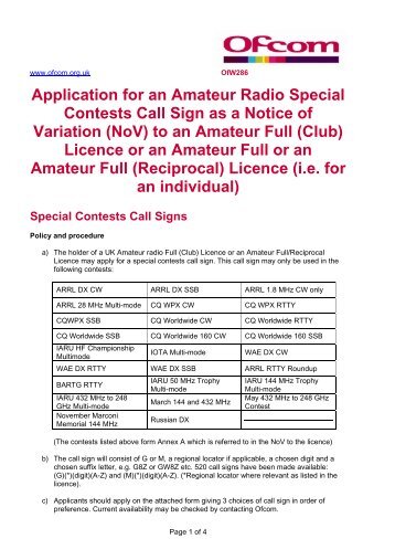 Application for an Amateur Radio Special ... - Ofcom Licensing