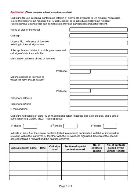 Application for an Amateur Radio Special ... - Ofcom Licensing