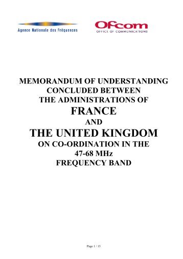 MoU for Band 1 between the UK and France - Ofcom Licensing