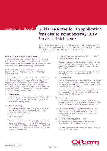 OfW 152 GN Guidance Notes for Application ... - Ofcom Licensing