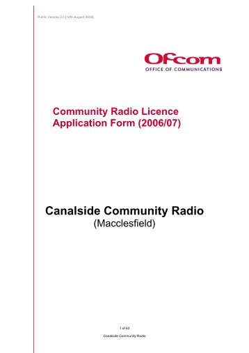 Canalside Community Radio - Ofcom Licensing