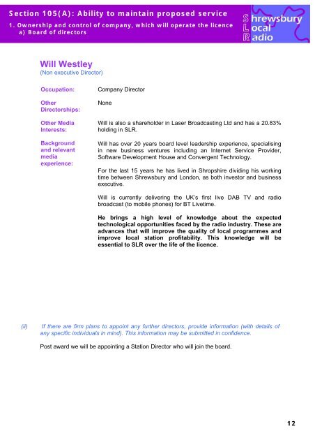 SLR - Ofcom Licensing