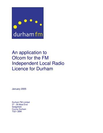 An Application for a local radio licence by ... - Ofcom Licensing