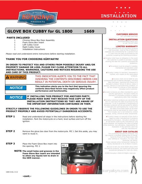 Kuryakyn 1669 Goldwing GL1800 Glove Box Cubby Installation