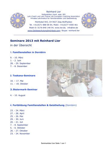 Seminarübersicht 2013: Lier - Reinhard Lier