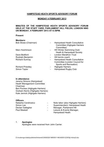 Hampstead Heath Sports Advisory Forum Minutes PDF 98 KB - City of ...