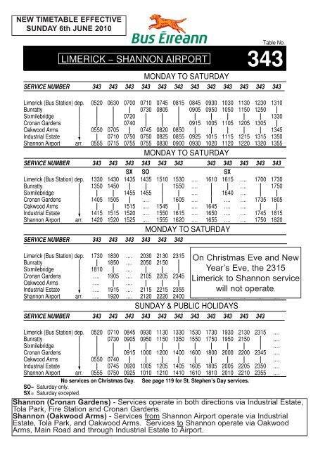 Bus timetable for Limerick to Shannon Airport - Limerick.ie