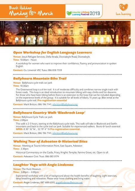 2013 Limerick Lifelong Learning Festival Programme - Limerick.ie