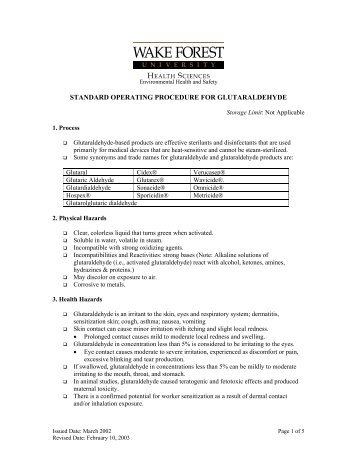 STANDARD OPERATING PROCEDURE FOR GLUTARALDEHYDE