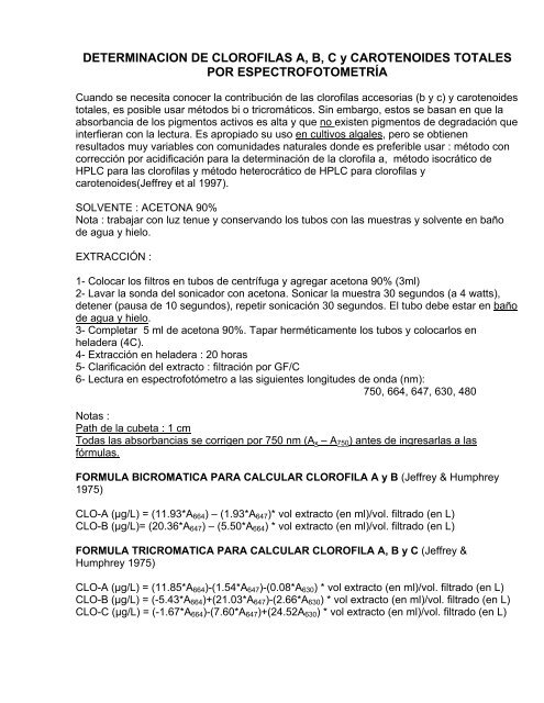 en general Atajos enlace DETERMINACION DE CLOROFILAS Y CAROTENOIDES TOTALES ...