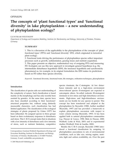 The concepts of 'plant functional types' and 'functional diversity' in ...