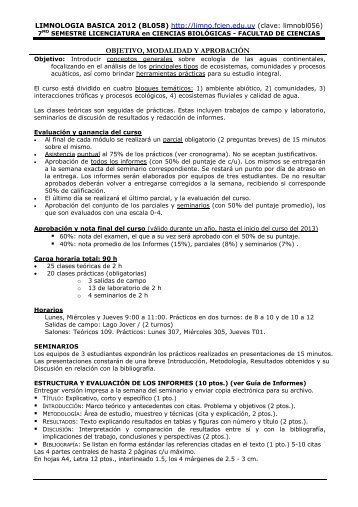 programa limnologia basica 2000 - Sección Limnología - Facultad ...