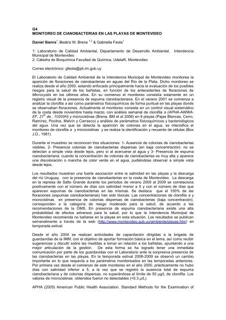 Monitoreo de cianobacterias en las playas de Montevideo