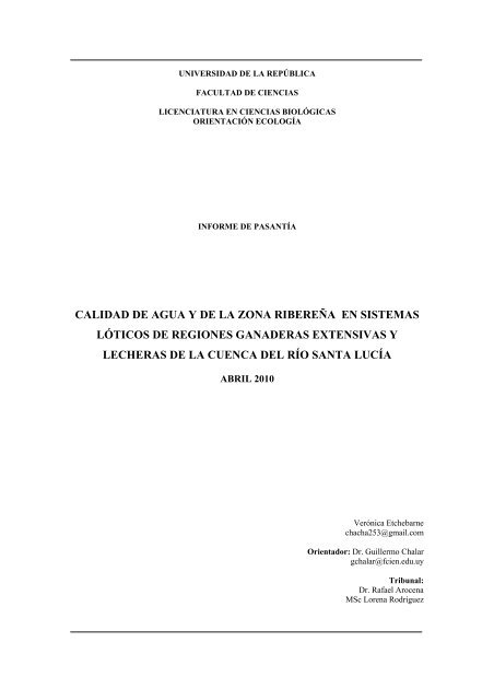 Tesina - Sección Limnología - Facultad de Ciencias