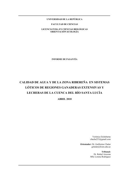 Tesina - Sección Limnología - Facultad de Ciencias