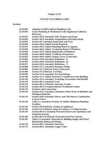 LMC Chapter 24.10 - Lincoln Plumbing Code - City of Lincoln ...