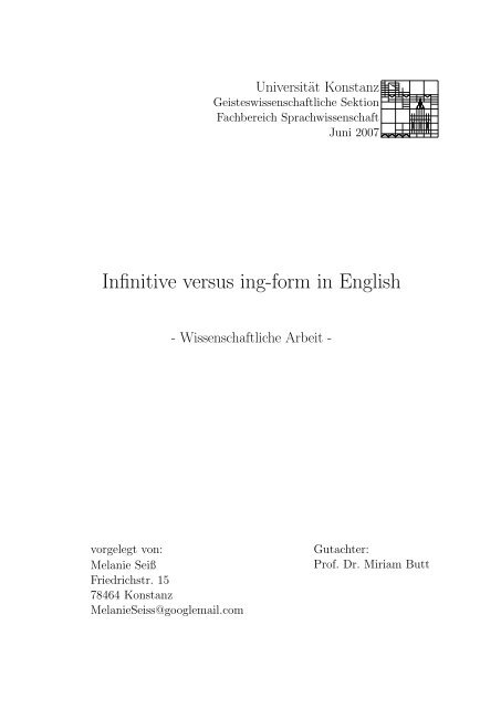 Infinitive Versus Ing Form In English Fachbereich