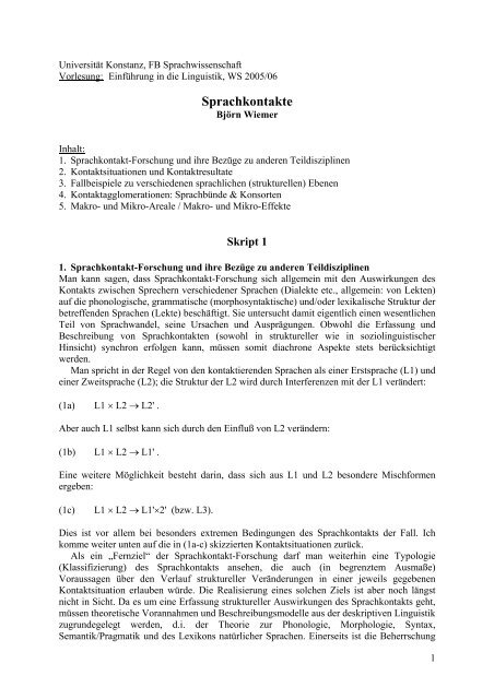 Sprachkontakte - Universität Konstanz