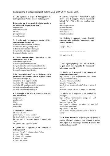 Esercitazione glottologia/linguistica generale B, aa. 2009-2010