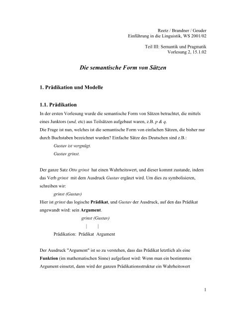 Die Semantische Form Von Satzen