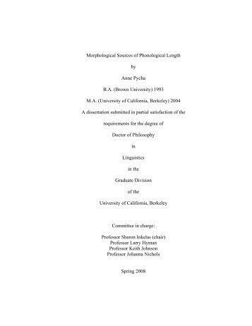 Morphological Sources of Phonological Length. - Linguistics ...