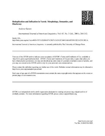 Reduplication and Infixation in Yurok - Linguistics - University of ...