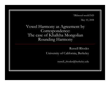 Vowel Harmony as Agreement by Correspondence - Linguistics ...