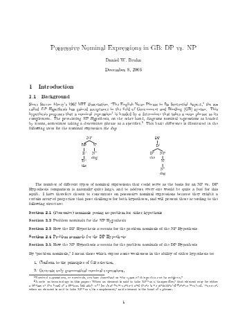 Possessive Nominal Expressions in GB: DP vs. NP 1 ... - Linguistics